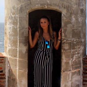 Forever 21 black and white striped jumpsuit